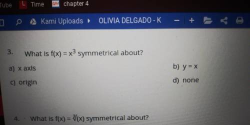 What is f(x)= x^3 symmetrical about?