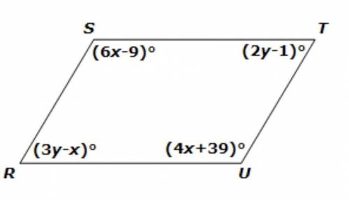 Examine parallelogram RSTU below.

Determine m
A) 45º
B) 135º
C) 36º
D) 24º