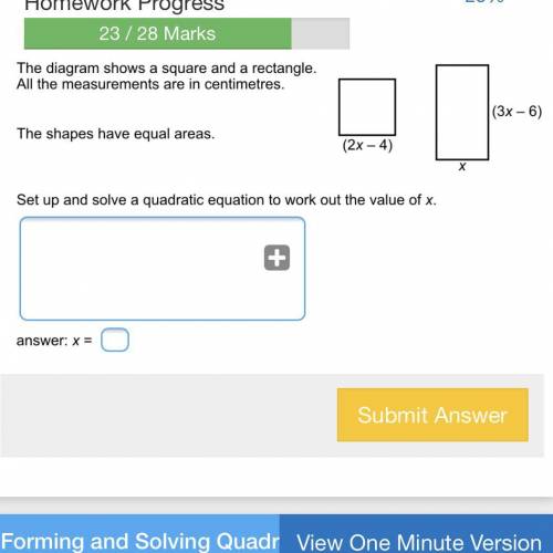 Please help me work this out! set up and solve a quadratic equation to work out the value of x