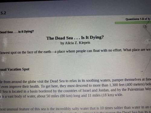 What is the main topic of this passage? “The Dead Sea...is it dying?” Pls some one read it or sum I