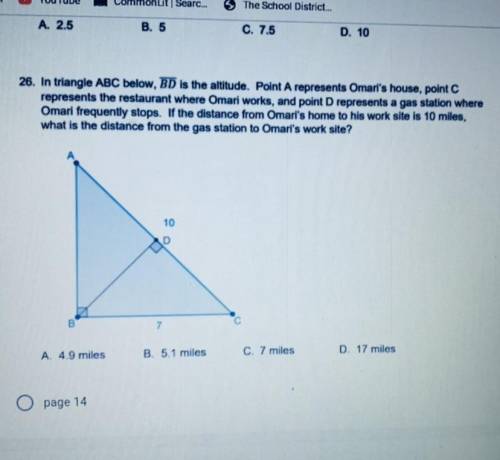 In triangle ABC, BD is the altitude. Point A represent Omari's house point, c represent the restaur