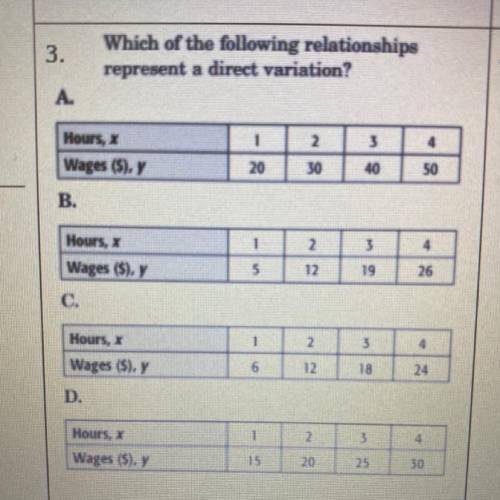 Which of the following relationships represent a direct variation.