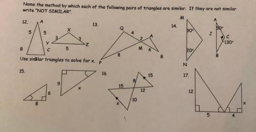 Name the method by which each of the following pairs of triangles are similar. If they are not simi