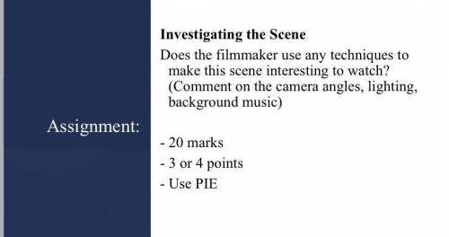 PLEASE ANSWER GIVING GOOD POINTS

Investigating the Scene
Does the filmmaker use any techniques t
