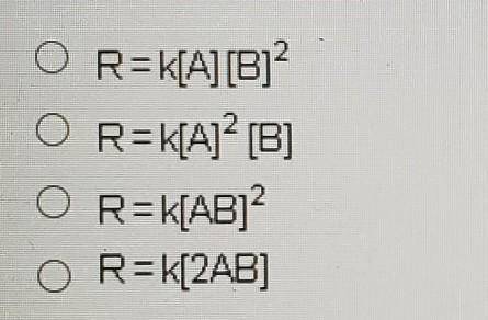 The equation below shows a reaction that is second order in A and first order in B.

2A(9) +B(g) →