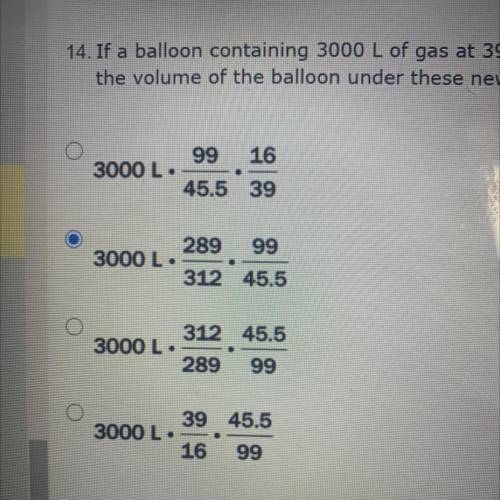 If a balloon containing 3000 L of gas at 39°C and 99 kPa rises to an altitude where the pressure i