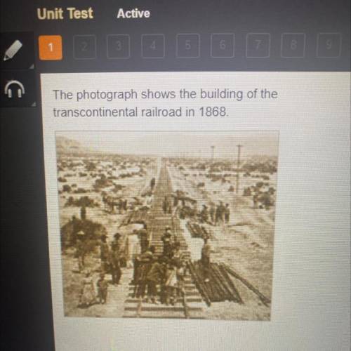 The photograph shows the building of the

transcontinental railroad in 1868.
The construction of t