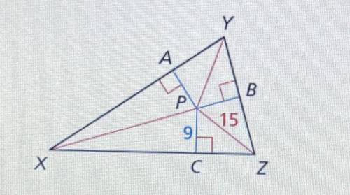 The angle bisectors of XYZ intersect at point P and are shown in red. Find PB.