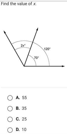 Find the value of x in the angle