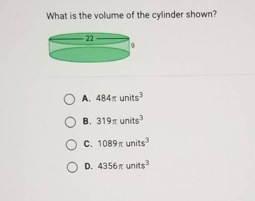 What is the volume of the cylinder shown?