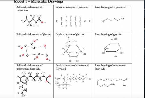 2. Name the three types of drawings that are used to illustrate the molecules in Model 1.