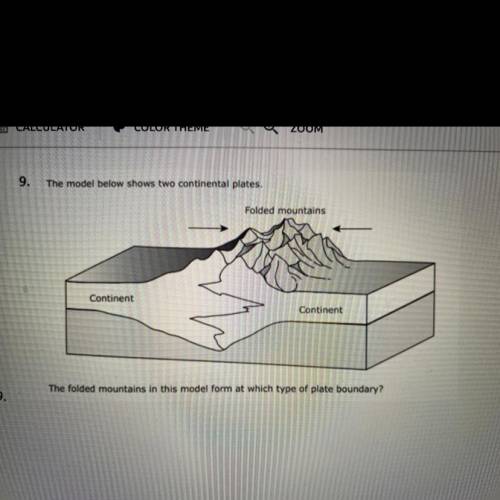 The model below shows two continental plates.

The folded mountains in this model form at which ty
