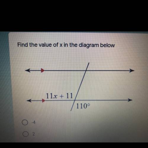 Find the value of x in the diagram below.
A. -8
B. 8
C. 98
D. 172
