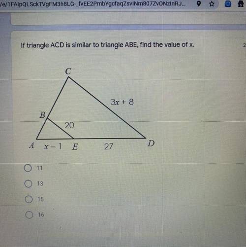 If triangle ACD is similar to triangle ABE, find the value of x