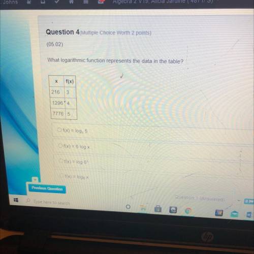 What logarithmic function represents the data in table