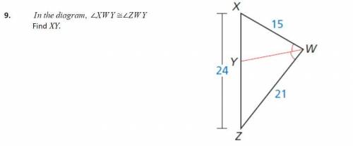 In the diagram, ∠XWY congruent to ∠ZWY. Find XY.