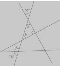 What are the measures of Angles a, b, and c? Show your work and explain your answers. (10 points)