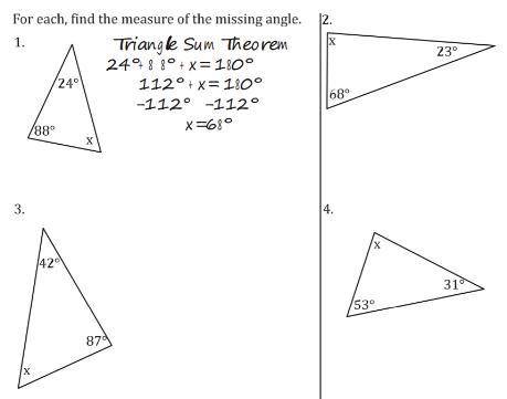 Triangle Sum Theorem Review The following is a review of an important theorem from first semester.