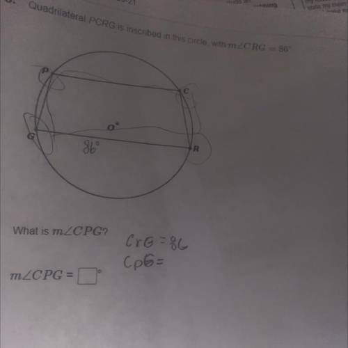 8. Quadrilateral PCRG is inscribed in this circle, with m
What is mZCPG?
m