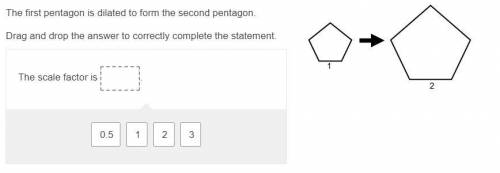 The first pentagon is dilated to form the second pentagon.

Drag and drop the answer to correctly