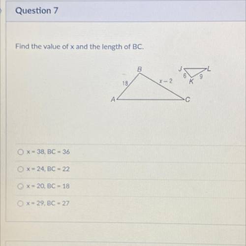 Find the value of x and the length of bc