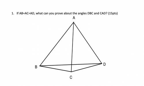 If AB=AC=AD, what can you prove about the angles DBC and CAD?