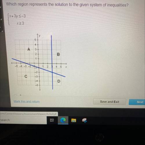 Which region represents the solution to the given system of inequalities?