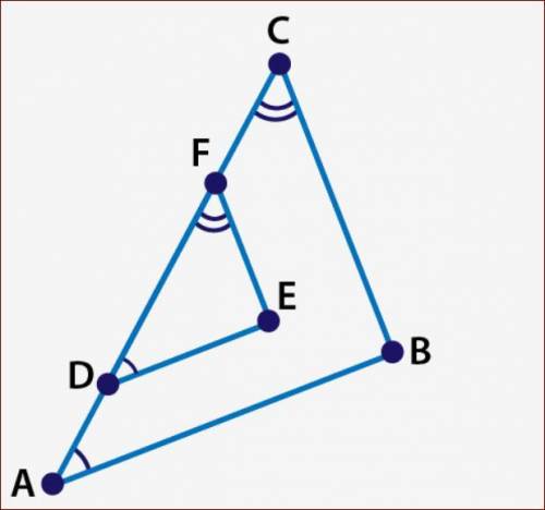 Plz absolutely nobody knows this

Name the similar triangles.
ΔABC ~ ΔDEF
ΔABC ~ ΔEFD
ΔABC ~ ΔDFE
