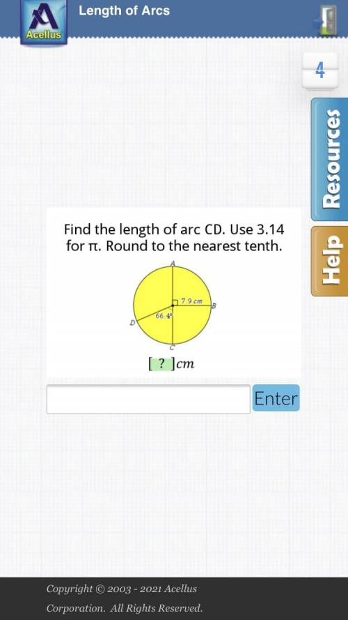 Find the length of arc CD. Use 3.14 for pi. Round to the nearest tenth.