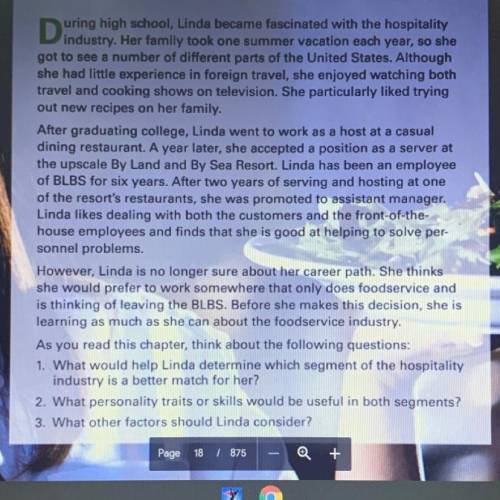 1. What would help Linda determine which segment of the hospitality

industry is a better match fo