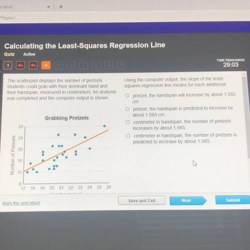 The scatterplot displays the number of pretzels

students could grab with their dominant hand and