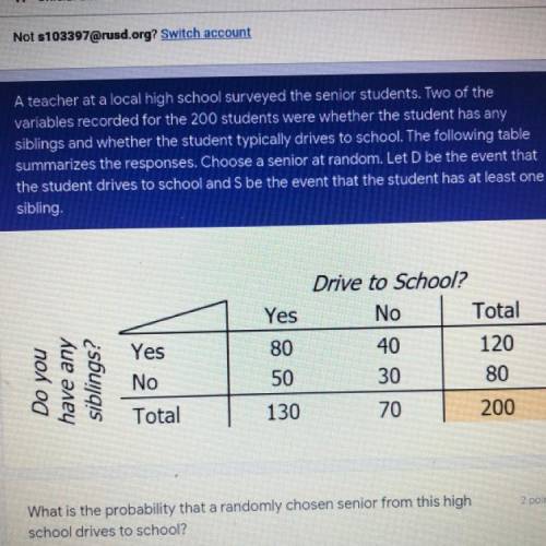 A teacher at a local high school surveyed the senior students. Two of the

variables recorded for