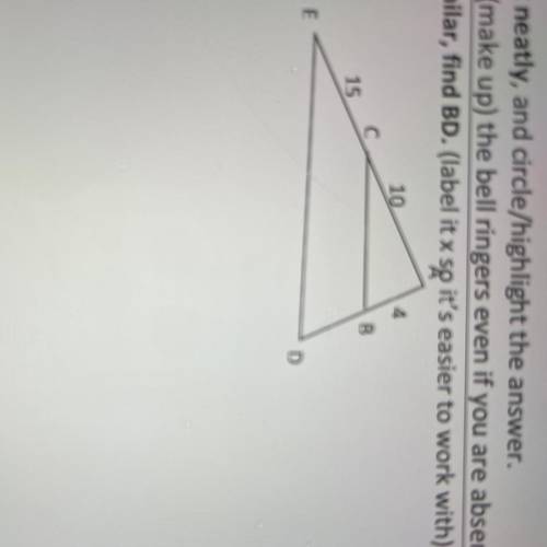 ANSWER QUICKLY PLEASE
Given the triangles are similar, find BD.