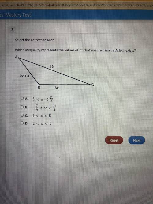 Help please, 20 points! Which inequality represents the values of X that ensure triangle ABC exists