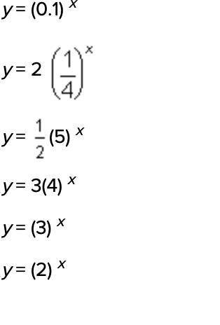 Please help! easy math!

Select all of the equations that will produce exponential decay.
multiple