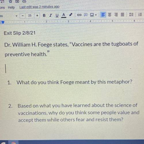 Dr. William H. Foege states, “vaccines are the tugboats of preventive health.”

What do you think