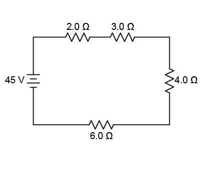 1. What is the equivalent resistance in this circuit?
2. What is the current in this circuit?