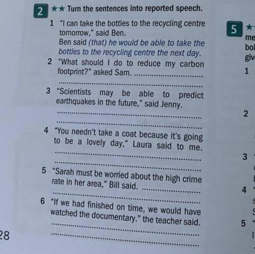 Turn the sentences into reported speech.