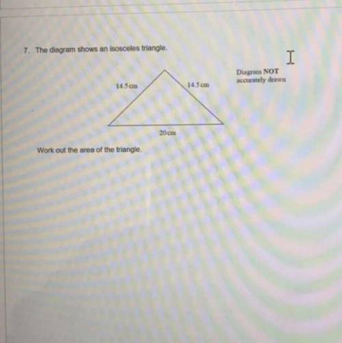 Area of a isosceles triangle 
i will make as brainliest whoever answers