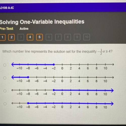 Which number line represents the solution set for the inequality -1/2x > 4?