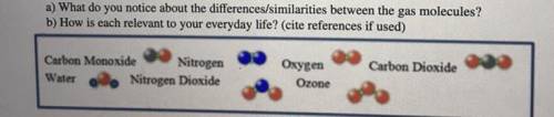 A) What do you notice about the differences/similarities between the gas molecules?

b) How is eac