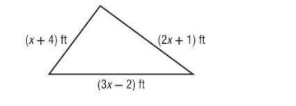  Write and simplify an expression to represent the perimeter of the triangle shown. Then find the v