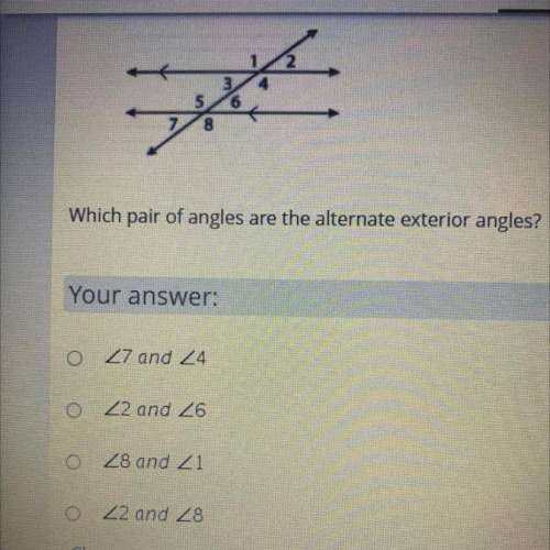 Which pair of angles are the alternate exterior angles?