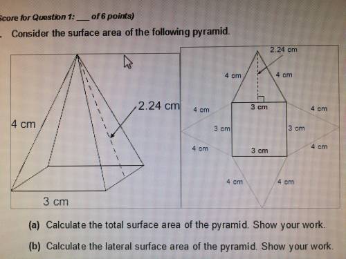 Consider the surface area of the following pyramid.

(a) Calculate the total surface area of the p