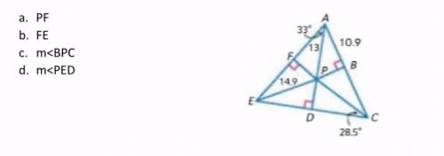 Given that Point P is the incenter of ∆AEC, find the following measures