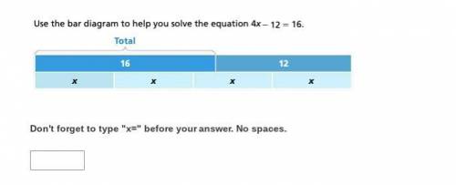 Use the bar diagram to help you solve the equation 4x-12=16.