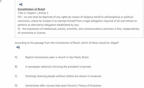 Constitution of Brazil

Title II, Chapter I, Article 5
VIII - no one shall be deprived of any righ