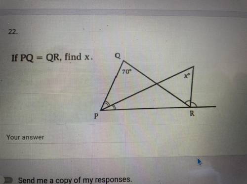 If PQ = QR, find x. NEED HELP.