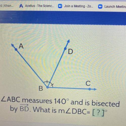 ZABC measures 140* and is bisected by BD. What is mZDBC=?
