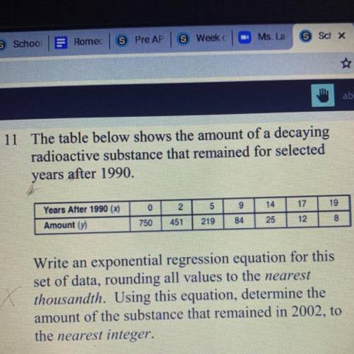 11 The table below shows the amount of a decaying

radioactive substance that remained for selecte